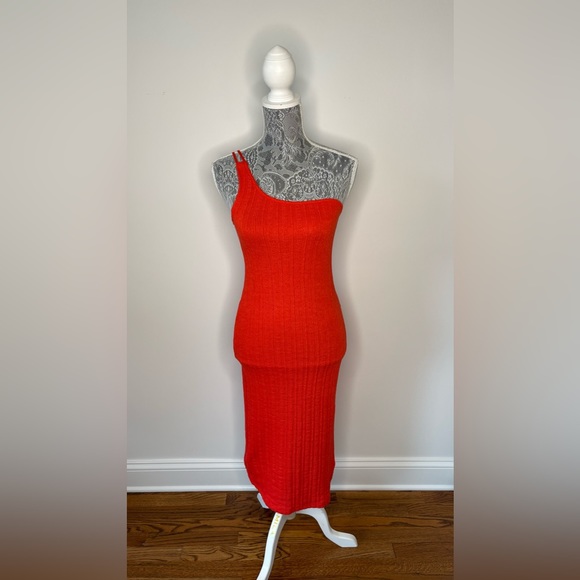 Zara Dresses Zara One Shoulder Red Bodycon Knit Dress Poshmark